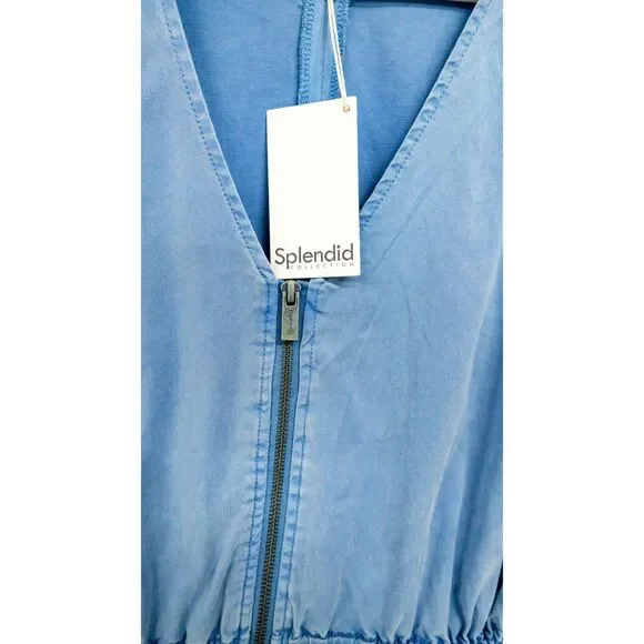 Splendid NWT Azure Blue Emerson Zip Front Casual Short Sleeve Utility Romper XS - Picture 13 of 16